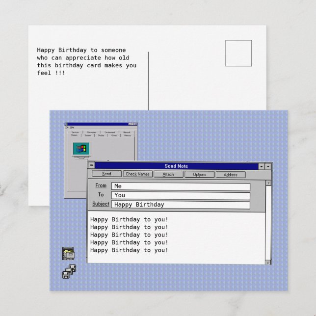 Grattis på födelsedagen Anpassade Windows 95 Dator Vykort (Fram/baksida)