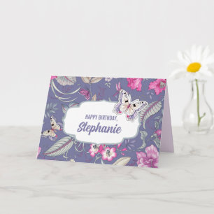 Grattis på födelsedagen. Anpassat namn Blommor o Kort