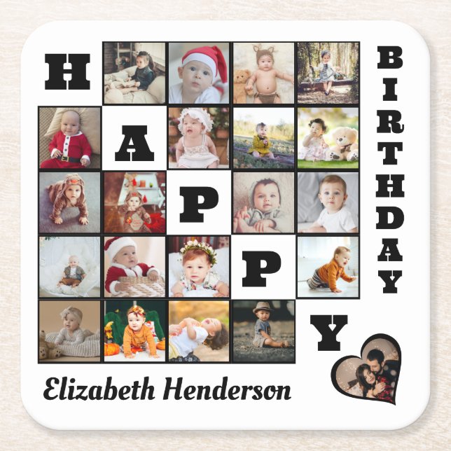 Grattis på födelsedagen Anpassningsbar 21 Photo Co Underlägg Papper Kvadrat (Framsidan)