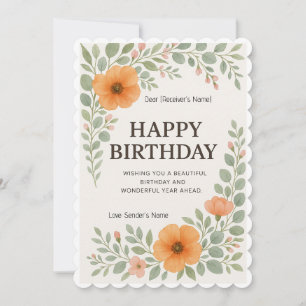 Grattis på födelsedagen Anpassningsbar Blommigt Di Julkort