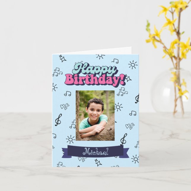 Grattis på födelsedagen Anpassningsbar Blue Photo Kort (Gul blomma)