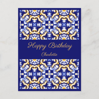 Grattis på födelsedagen anpassningsbara blå Azulej Vykort