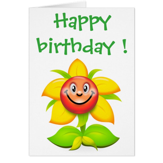 "GRATTIS PÅ FÖDELSEDAGEN ANSIKTE FLOWER HÄLSNINGSKORT (Framsidan)