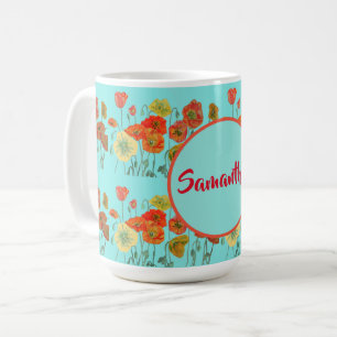 Grattis på födelsedagen aqua Orange Poppy Womans N Kaffemugg