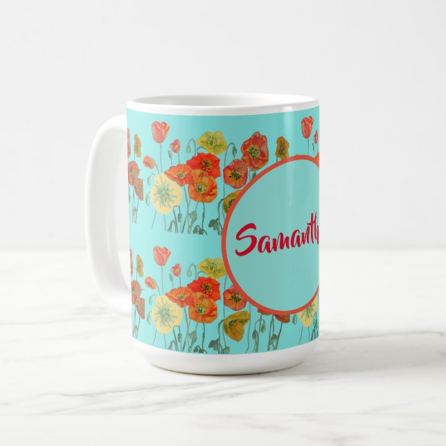 Grattis på födelsedagen aqua Orange Poppy Womans N Kaffemugg (Framsida vänster)