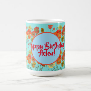 Grattis på födelsedagen aqua Orange Poppy Womans N Kaffemugg