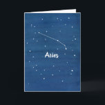 Grattis på födelsedagen Aries Friend Kort<br><div class="desc">Ett hälsningskort "Grattis på födelsedagen" med konstellationen Aries på natten himmel med indigo vattenfärg tvättar bakgrund. Fin födelsedagshälsning till en Aries vän. Du hittar de andra stjärntecknen på en rad olika artiklar i min butik.</div>