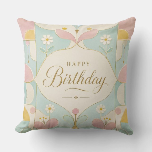 Grattis på födelsedagen Art Deco Pastell Blommig G Kudde (Framsida)