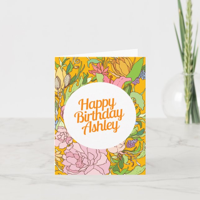 Grattis på födelsedagen Ashley | Blommigt födelsed Kort (Framsida)
