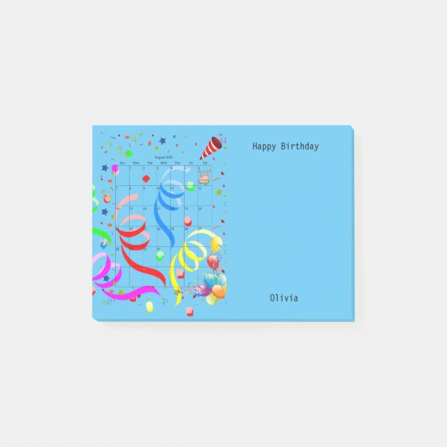 Grattis på födelsedagen augusti 2022 Anteckningar Post-it Block (Framsida)