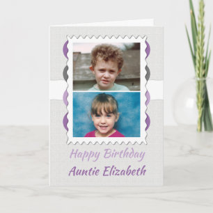Grattis på födelsedagen Auntie grått och lila foto Kort