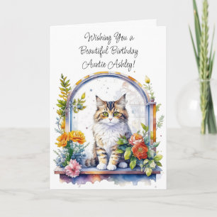Grattis på födelsedagen Auntie Personlig Cute Cat Kort