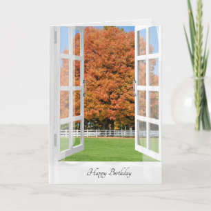 Grattis på födelsedagen Autumn Oak i fönstret Kort