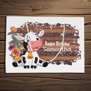 Grattis på födelsedagen Baby Cow Rustic Large Gift