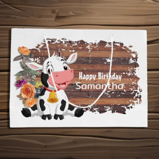 Grattis på födelsedagen Baby Cow Rustic Large Gift
