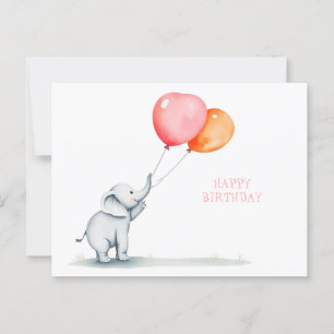 Grattis på födelsedagen. baby elefant med ballonge vykort