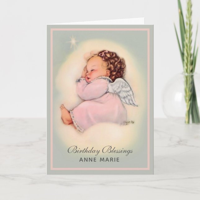 Grattis på födelsedagen Baby Flicka Ängel Religiös Kort (Framsida)