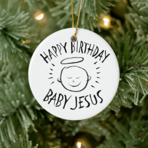 Grattis på födelsedagen Baby Jesus - den kristna j Julgransprydnad Keramik
