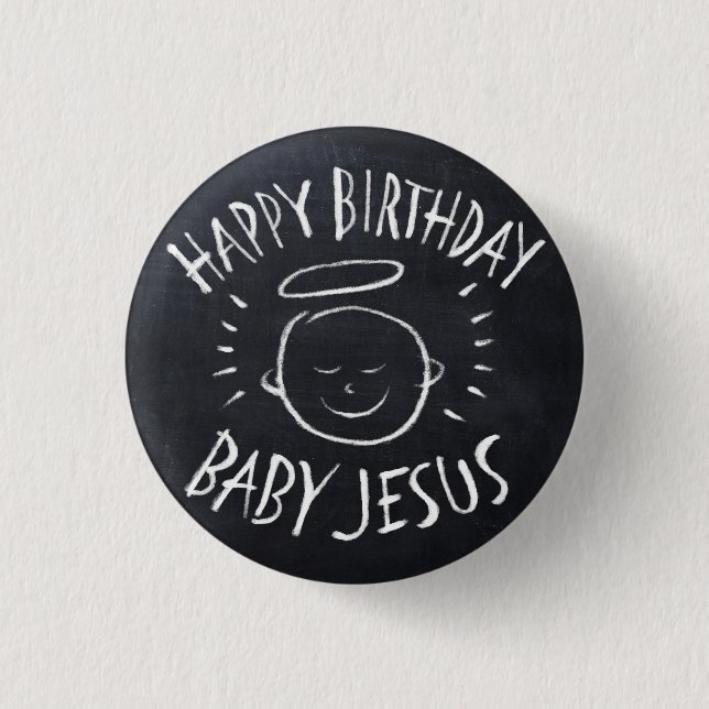 Grattis på födelsedagen Baby Jesus - helgjul Knapp (Framsida)