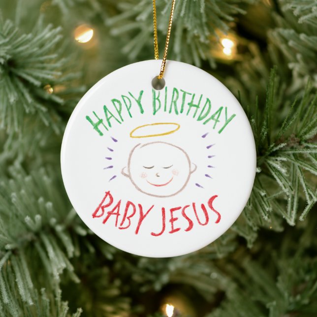 Grattis på födelsedagen Baby Jesus - Religiösans j Julgransprydnad Keramik (Träd)