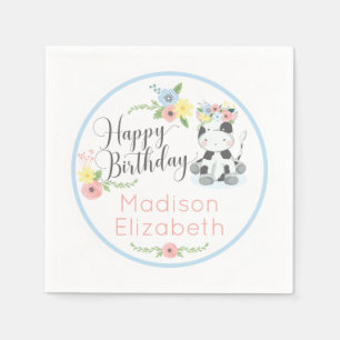 Grattis på födelsedagen Baby Kow Blommigt 1:a föde Pappersservett