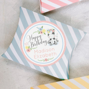 Grattis på födelsedagen Baby Kow Blommigt 1:a föde Runt Klistermärke