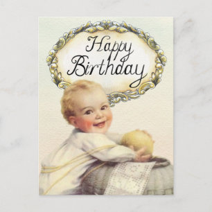 Grattis på födelsedagen baby vintagekonst vykort