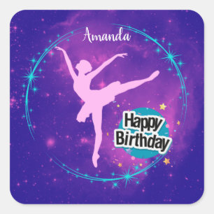 Grattis på födelsedagen Ballerina Galaxy Personlig Fyrkantigt Klistermärke