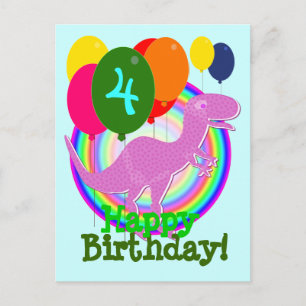 Grattis på födelsedagen Ballong 4 Lila T-Rex vykor Vykort