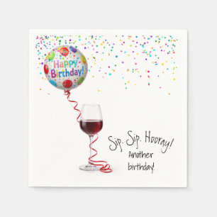 Grattis på födelsedagen ballong med rött vin pappersservett