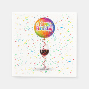 Grattis på födelsedagen ballong med rött vin pappersservett