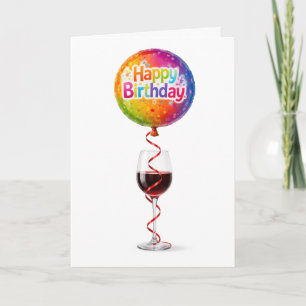 Grattis på födelsedagen ballong och rött vin kort