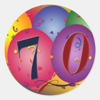 Grattis på födelsedagen-ballonger - 70-årsdag runt klistermärke