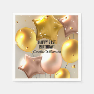 Grattis på födelsedagen-ballonger Guld Glitter var Pappersservett