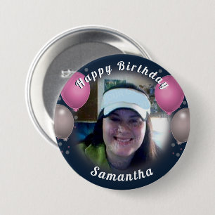 Grattis på födelsedagen-ballonger och fotoRosa Knapp