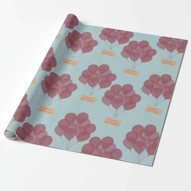 Grattis på födelsedagen-ballonger presentpapper (Utrullad)