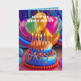 Grattis på födelsedagen Ballonger Tårta Konfetti Kort