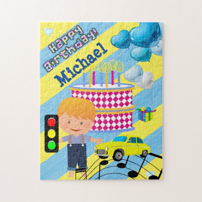 Grattis på födelsedagen Balloons Cake Boy Cars Pussel (Vertikal)