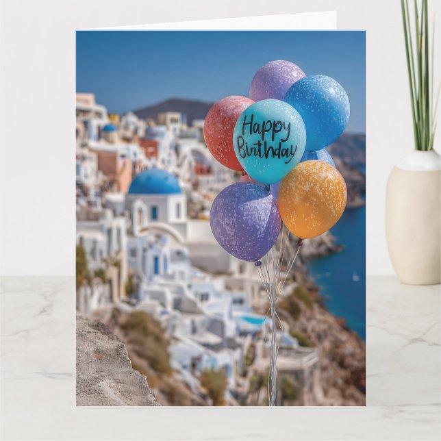 Grattis på födelsedagen Balloons in Santorini, Gre Kort (Framsida)