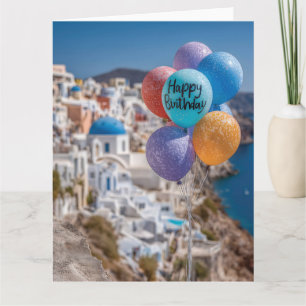 Grattis på födelsedagen Balloons in Santorini, Gre Kort