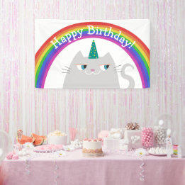 Grattis på födelsedagen banderoll Söt katt regnbåg