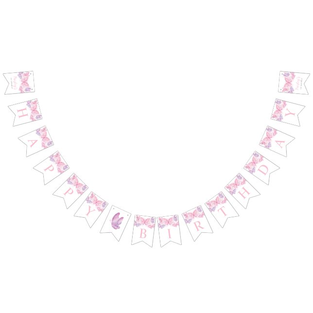 Grattis på födelsedagen Banner Girls Butterfly Bun Vimplar (Alla)