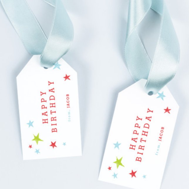 Grattis på födelsedagen barn |  presentetikett (Modern cute stars kids happy birthday gift tags.)