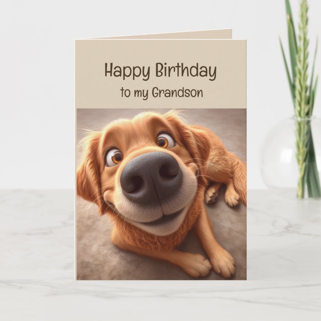 Grattis på födelsedagen barnbarn Kul Rolig Hund Kort (Framsida)