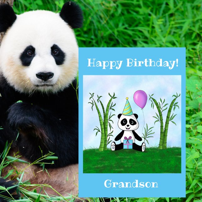 Grattis på födelsedagen barnbarn Panda-fest Kort (Make your grandchild's day unforgettable with this whimsical, personalized birthday card!)