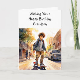 Grattis på födelsedagen barnbarn | Skateboardåkare Kort