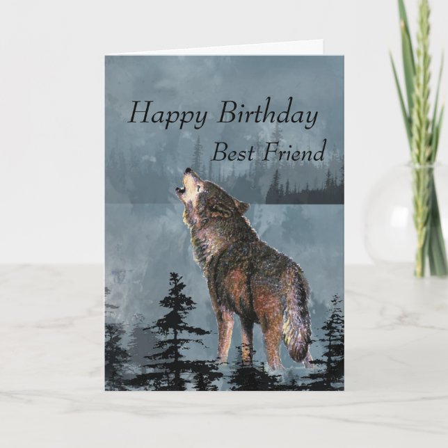 Grattis på födelsedagen bästa Friend Howling Varg  Kort (Framsida)