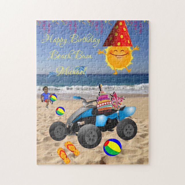 Grattis på födelsedagen Beach Bum Cake African Boy Pussel (Vertikal)