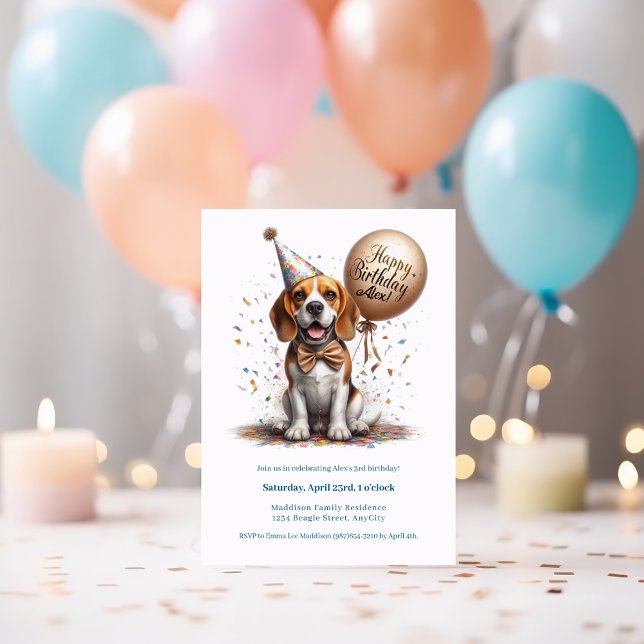 Grattis på födelsedagen Beagle Hund Balloon Anpass Inbjudningar (Skapare uppladdad)