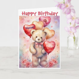 Grattis på födelsedagen Bear Add Girl's Namn & Age Kort